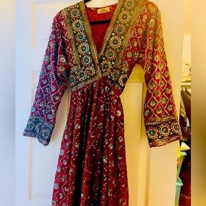 Namaslay Anarkali red and green jeweled jacket long dress